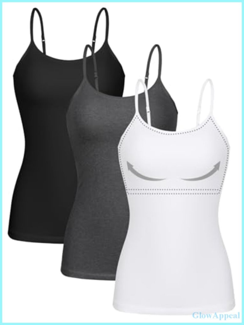 Women 3 Pack Cotton Camisoles Shelf Bra Adjustable Spaghetti Strap